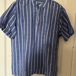 Blue Vertical Stripe Short-Sleeve Men’s Shirt